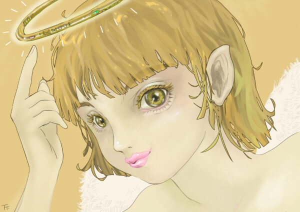 天使の輪を指差す天使（天使、イラスト）