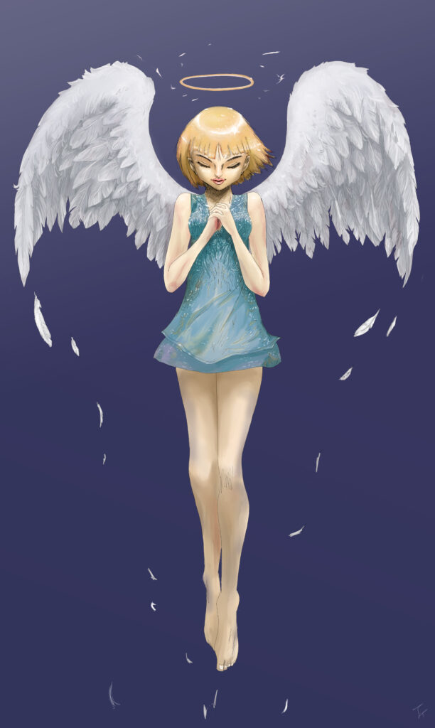 祈る天使（ブルー）アート、イラスト