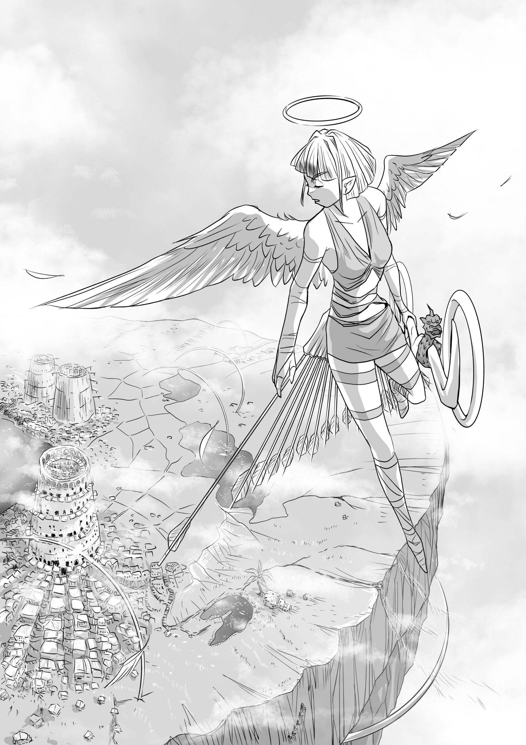 天使ガイアナと、[天界] 第六区 上空 - 軌道都市