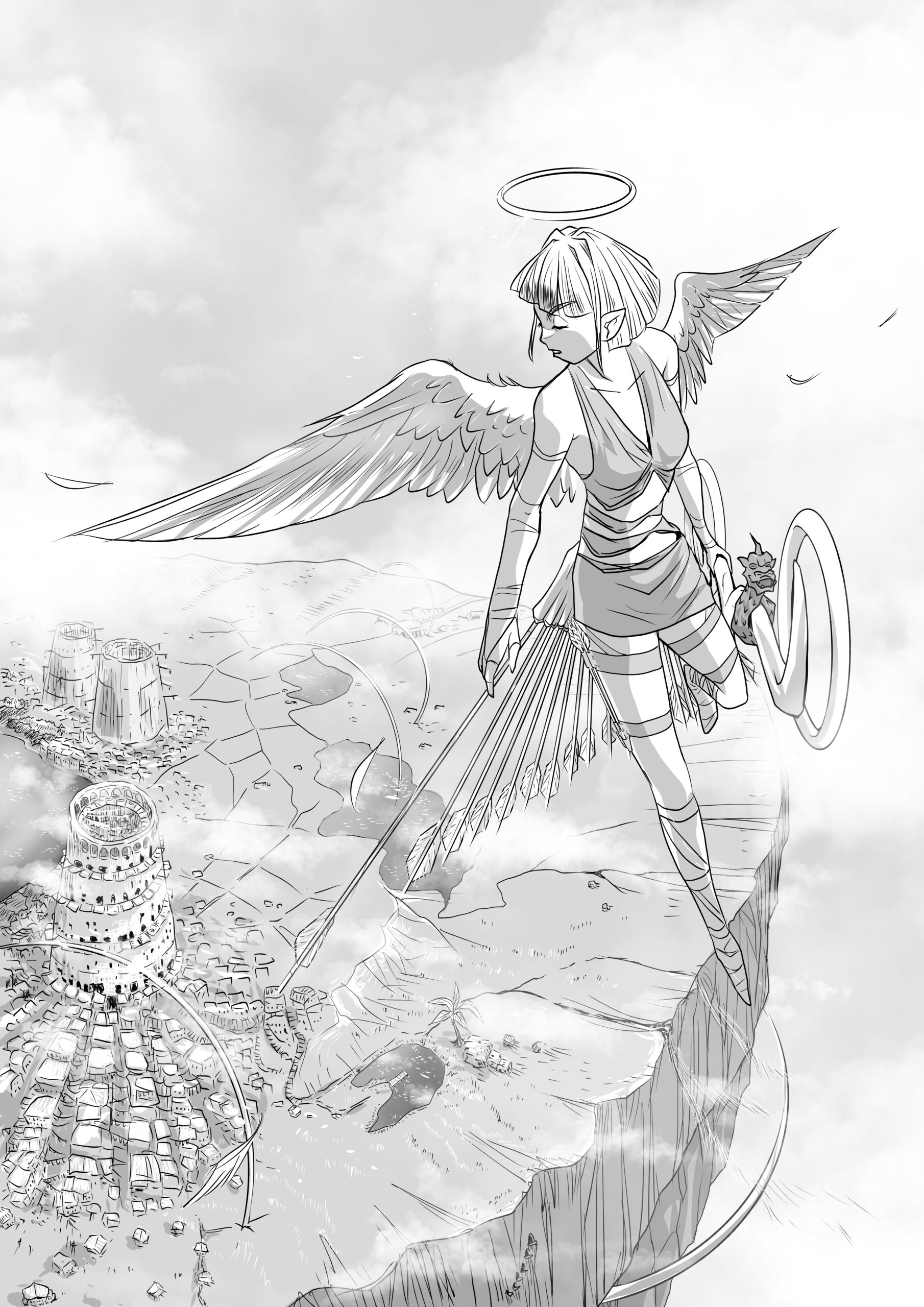 天使ガイアナと、[天界] 第六区 上空 - 軌道都市