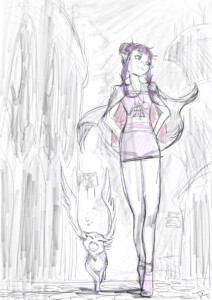 天使と猫（ラフイラスト）