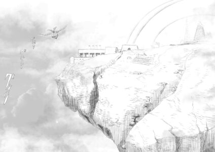 天空の島「エデン」、第六区守護分隊基地。風が強く吹いていて航空機が飛んでいる